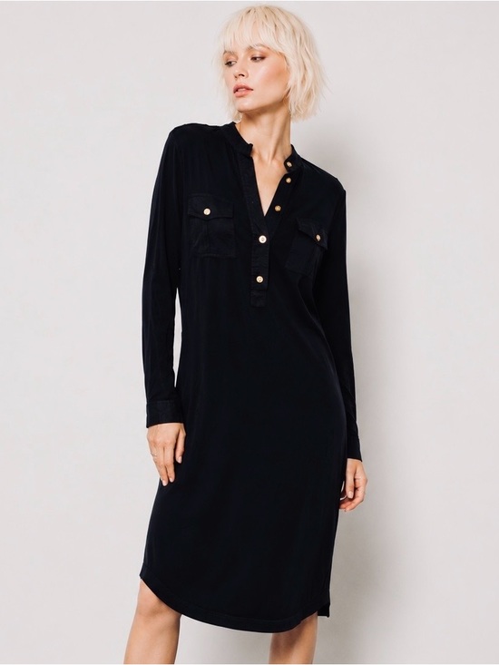 Tory Burch Dresses & Skirts - Tory Burch midi black dress w logo gold buttons. Long sleeve, Quiet Luxury. S